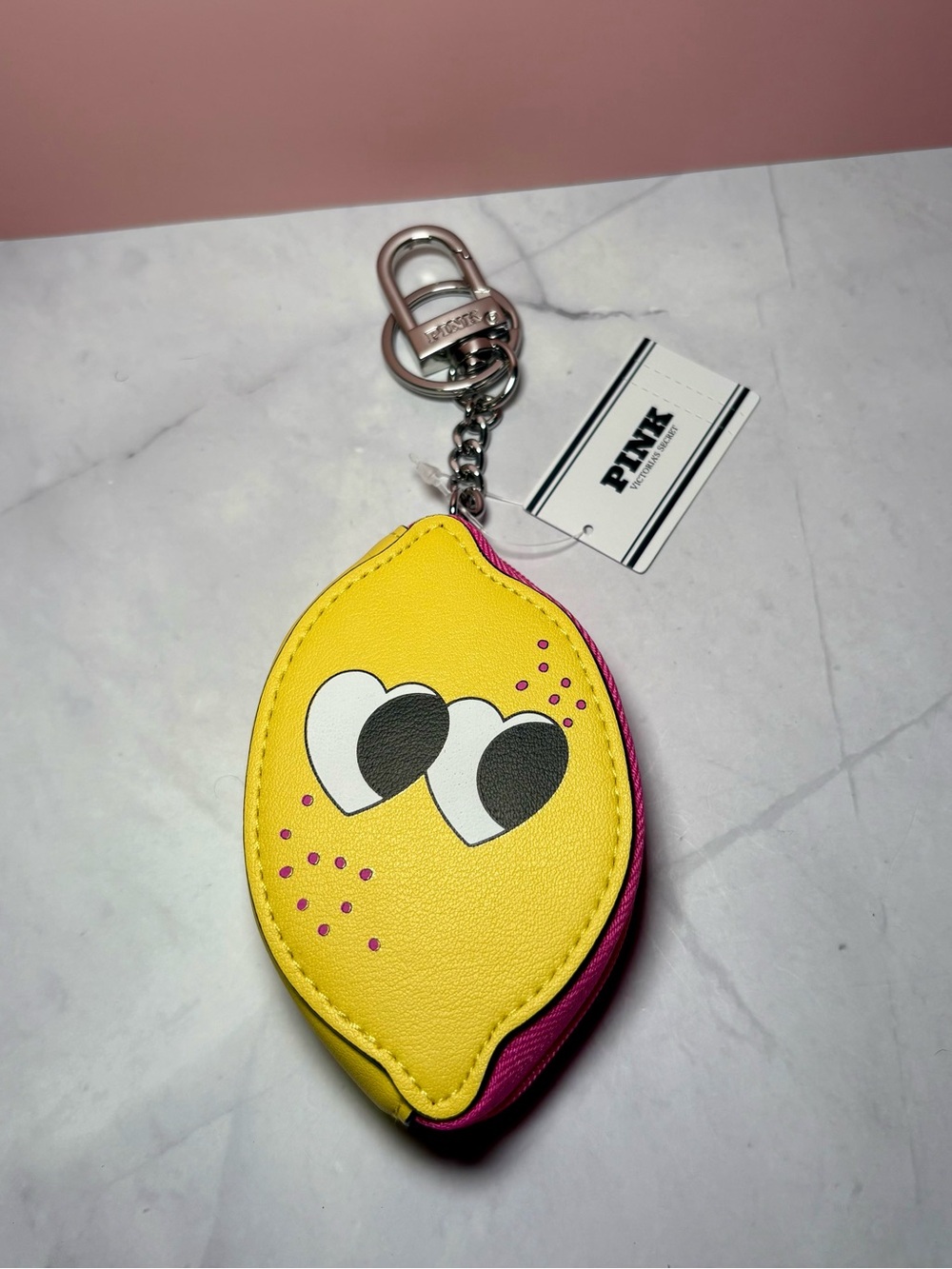 🍋 PINK Lemon-Shaped Zip Pouch Keychain Bag Charm NWT - Picture 9 of 12
